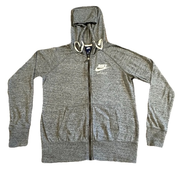 Nike Heather Gray Just Do It Womens Full Zip Hoodie Sweater Blue Label Small VTG - Picture 1 of 3